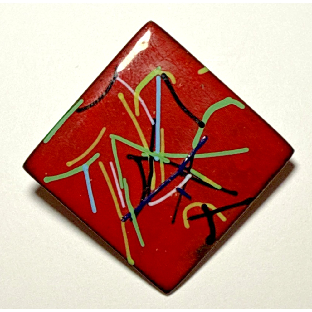 Vintage‎ Copper and Enamel Abstract Colorful Pin/Brooch J-3I